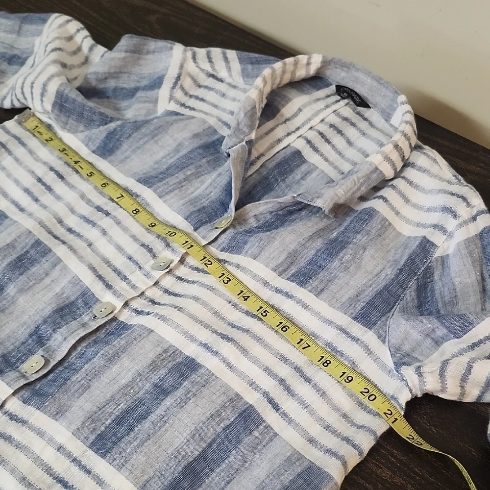 John Mark Navy White Plaid Button Up Shirt Linen Medium - Picture 4 of 5